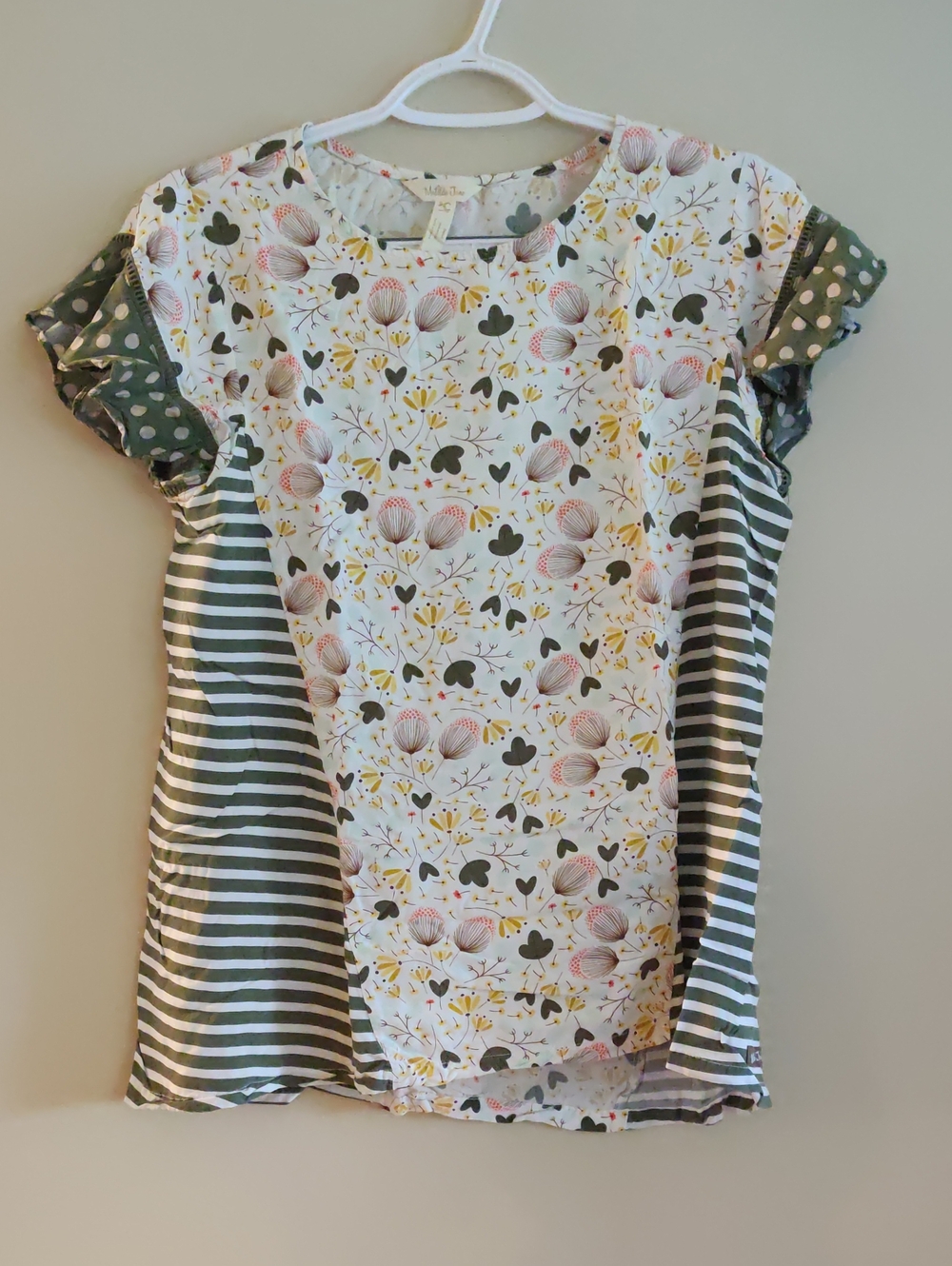 Matilda Jane Ruffle Sleeve Mixed Print Top - Floral Stripes Polka Dots - Small